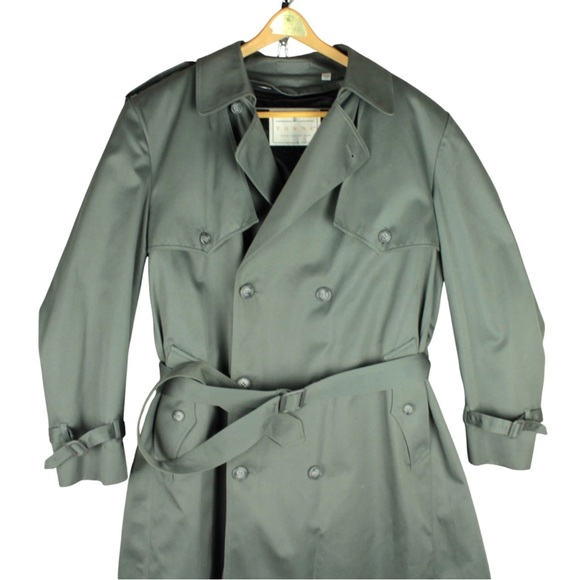 Vintage Towne London Fog Trench Coat Removable Liner Belted 44 Green Pockets - Picture 5 of 15